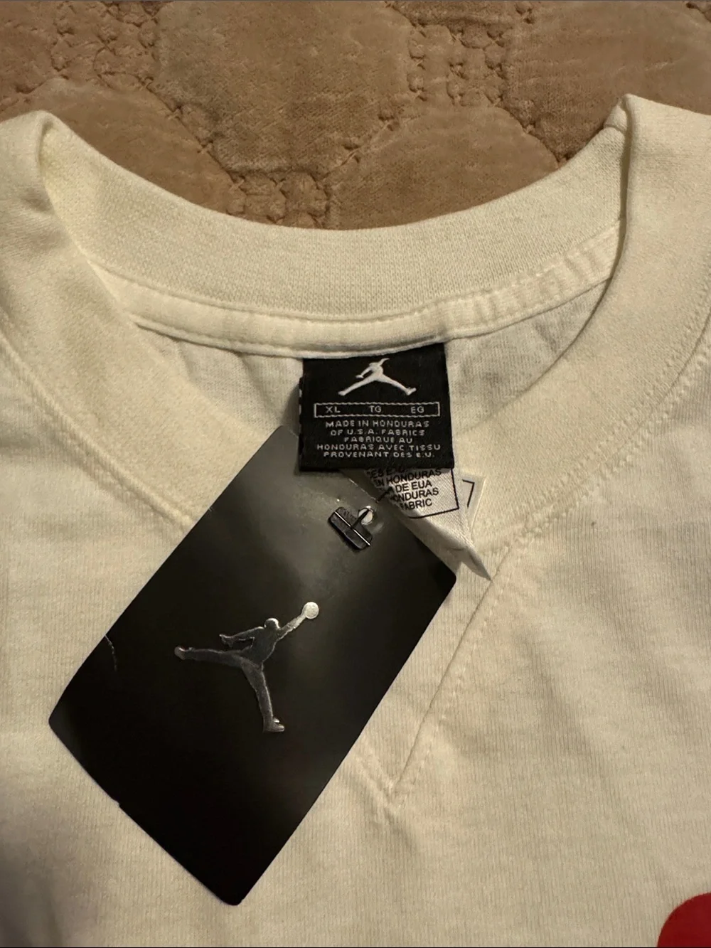 Jordan White Short Sleeve Tee with Red Jumpman Globe Graphic